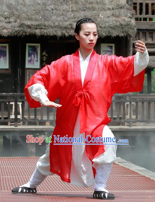 Chinese Traditional Wudang Taoist Nun Martial Arts Red Outfits Kung Fu Tai Chi Costume for Women