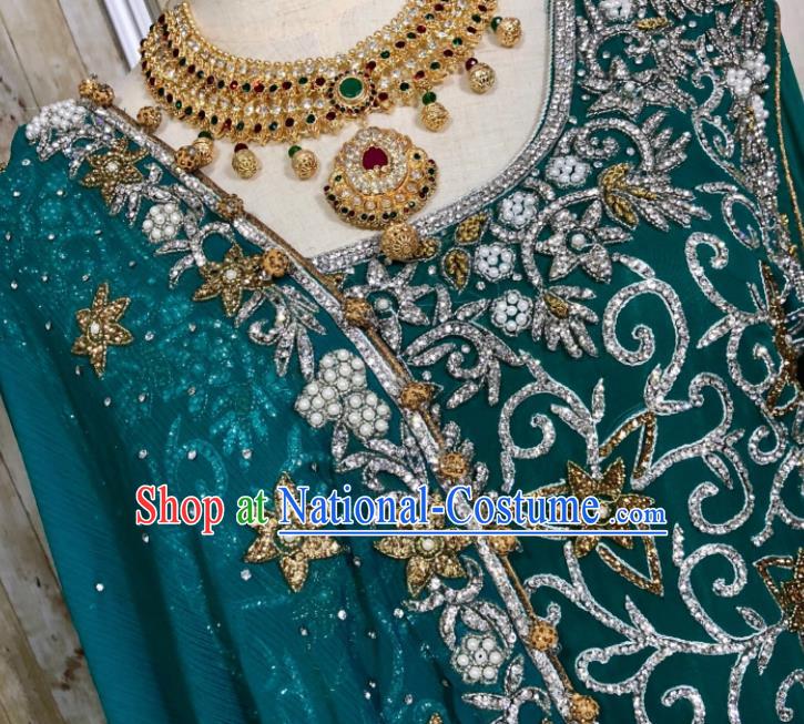 South Asia Pakistan Islam Bride Peacock Green Costumes Traditional Pakistani Hui Nationality Wedding Luxury Embroidered Dress for Women