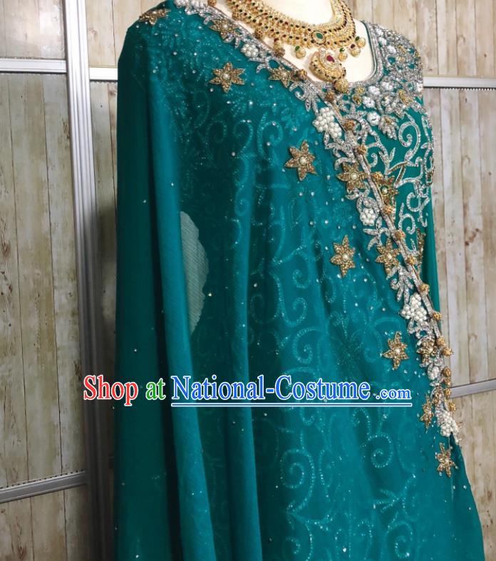 South Asia Pakistan Islam Bride Peacock Green Costumes Traditional Pakistani Hui Nationality Wedding Luxury Embroidered Dress for Women