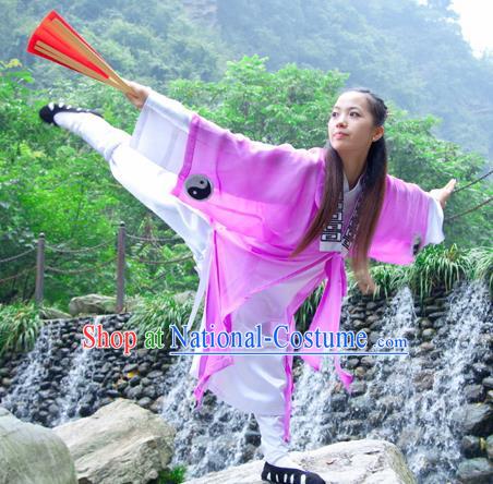 Chinese Traditional Wudang Taoist Nun Martial Arts Purple Outfits Kung Fu Tai Chi Costume for Women