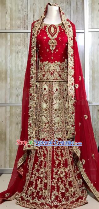 South Asia  Indian Queen Embroidered Red Dress Traditional   India Court Hui Nationality Wedding Costumes for Women