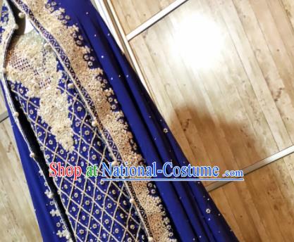 South Asia Pakistan Islam Muslim Queen Embroidered Royalblue Dress Traditional Pakistani Court Hui Nationality Wedding Costumes for Women