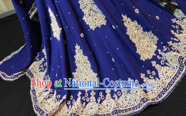 South Asia Pakistan Islam Muslim Queen Embroidered Royalblue Dress Traditional Pakistani Court Hui Nationality Wedding Costumes for Women