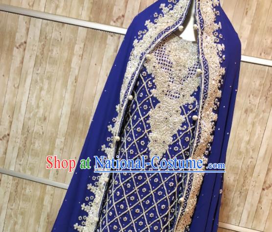 South Asia Pakistan Islam Muslim Queen Embroidered Royalblue Dress Traditional Pakistani Court Hui Nationality Wedding Costumes for Women