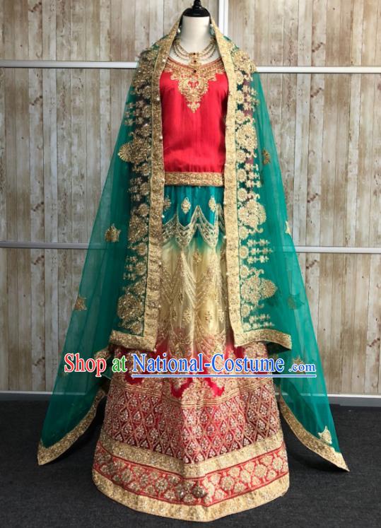 Asian  Indian Court Bride Wedding Embroidered Dress Traditional   India Hui Nationality Costumes for Women