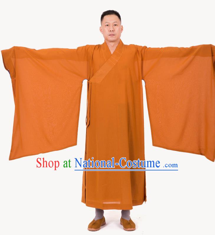 Traditional Chinese Monk Costume Buddhists Ginger Yarn Long Robe for Men