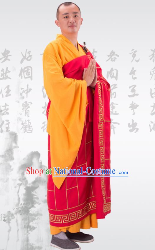 Traditional Chinese Monk Costume Buddhists Rosy Cassock Clothing for Men