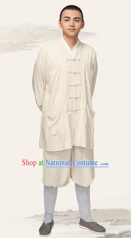 Traditional Chinese Monk Costume Meditation White Outfits Shirt and Pants for Men