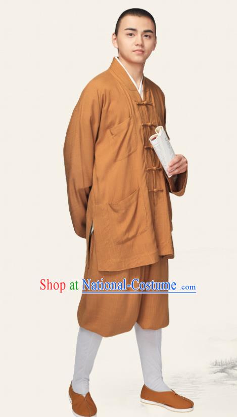 Traditional Chinese Monk Costume Meditation Ginger Outfits Shirt and Pants for Men