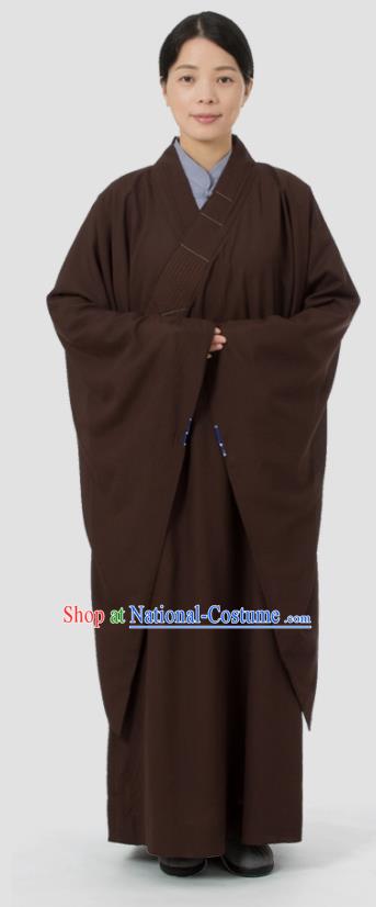 Traditional Chinese Monk Costume Buddhists Abbot Brown Yarn Gown for Men