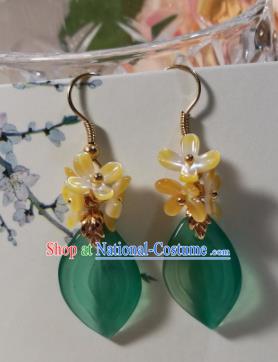 Traditional Chinese Classical Osmanthus Fragrans Green Leaf Earrings Hanfu Jewelry Accessories for Women