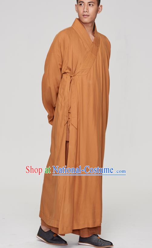 Traditional Chinese Monk Costume Buddhists Yellow Long Robe for Men