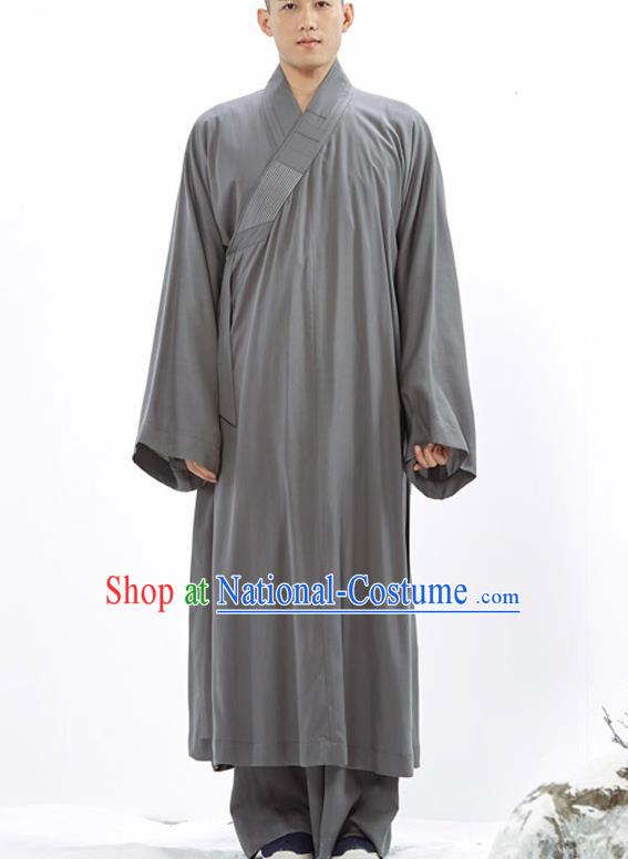 Traditional Chinese Monk Costume Buddhists Grey Long Robe for Men