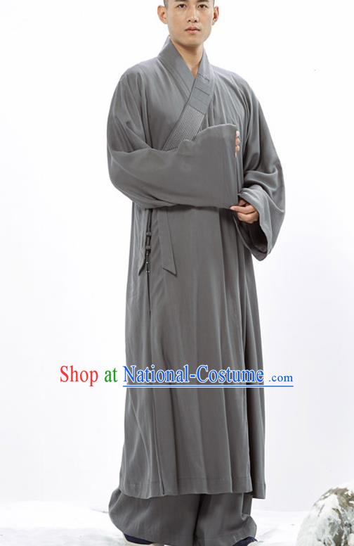 Traditional Chinese Monk Costume Buddhists Grey Long Robe for Men