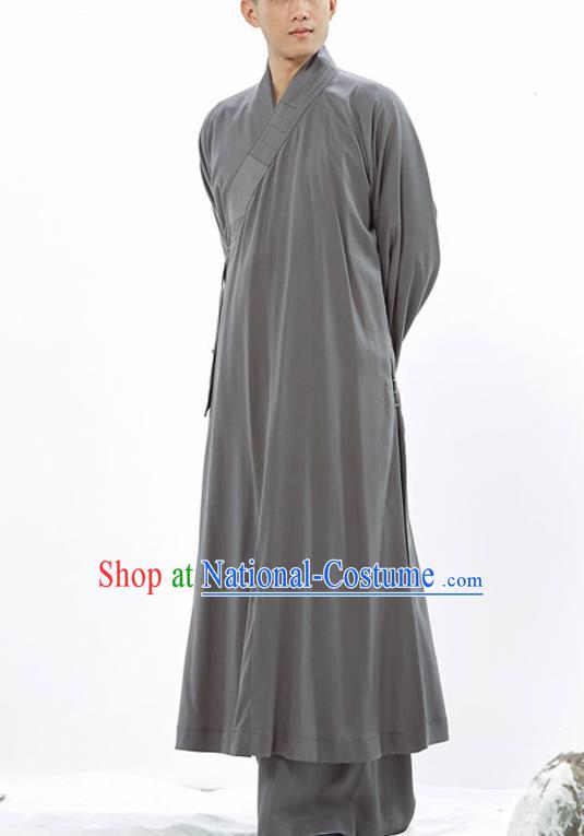 Traditional Chinese Monk Costume Buddhists Grey Long Robe for Men