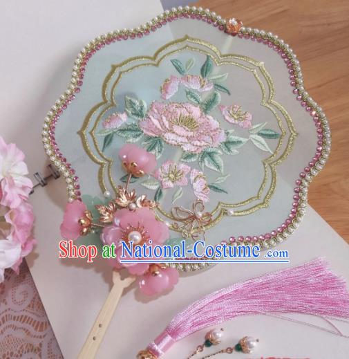 Traditional Chinese Classical Embroidered Palace Fans Hanfu Bride Silk Fan for Women