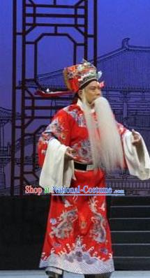 Traditional Chinese Henan Opera Seven Swords Prime Minister Red Costumes and Headwear for Men