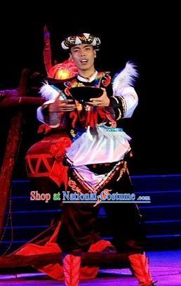 Phoenix Flying Qiang Dance Traditional Chinese Qiang Ethnic Minority Dance Costumes and Headwear for Men