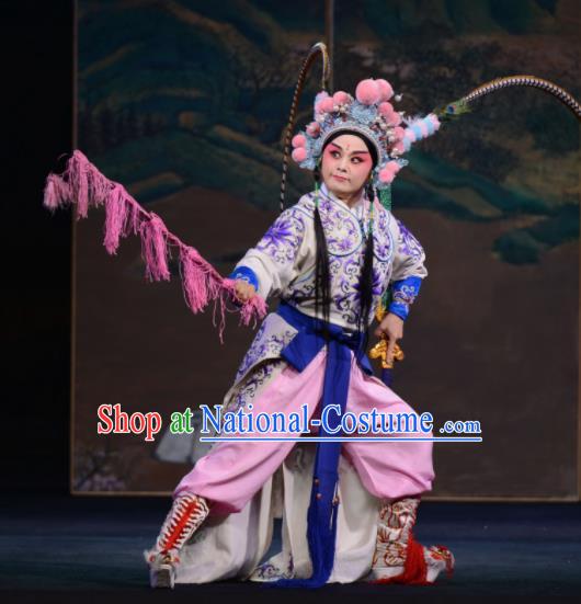 Bai Tu Ji Traditional Chinese Shaoxing Opera Takefu General Stage Performance Costumes and Headwear for Men