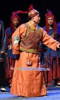 Xu Tietang Traditional Chinese Qin Opera Qing Dynasty Nobility Childe Stage Performance Orange Costumes and Headwear for Men