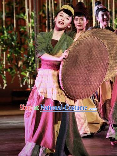 The Book of Songs Cai Wei Traditional Chinese Classical Dance Dress Stage Show Costume and Headdress for Women