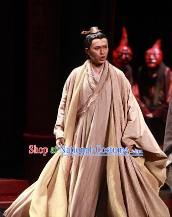 The Book of Songs Cai Wei Traditional Chinese Ancient Scholar Stage Performance Costumes and Headwear for Men