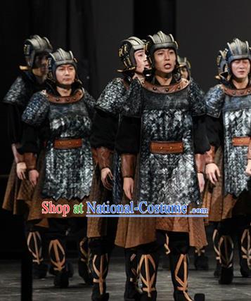 The Book of Songs Cai Wei Traditional Chinese Ancient Soldier Stage Performance Costumes and Headwear for Men