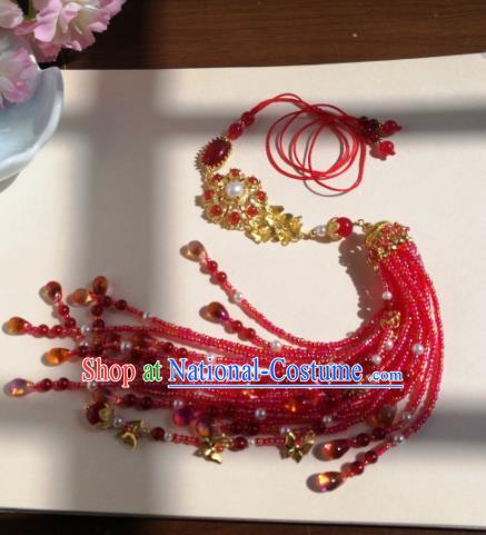 Traditional Chinese Classical Red Beads Brooch Pendant Hanfu Palace Tassel Breastpin Accessories for Women