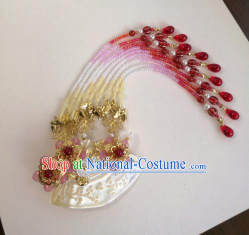 Traditional Chinese Classical Red Beads Tassel Hair Claw Hairpins Ancient Hanfu Hair Accessories for Women