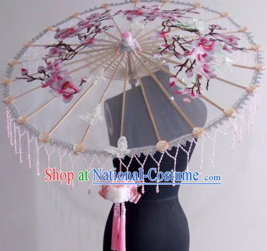 Traditional Chinese Classical Embroidered Flowers Umbrella Ancient Hanfu Tassel Umbrellas for Women