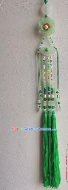 Traditional Chinese Classical Green Tassel Jade Waist Pendant Hanfu Brooch Accessories for Women