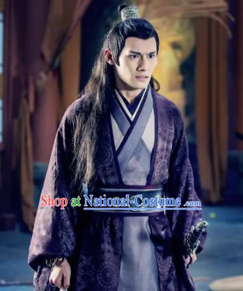 The Untamed Ancient Chinese Nobility Childe Swordsman Jiang Cheng Purple Costumes for Men