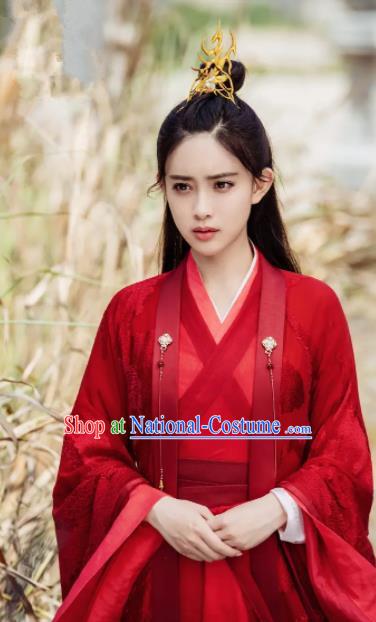 Ancient Chinese Taoist Nun Wen Qing Red Hanfu Dress Drama The Untamed Female Swordsman Costumes for Women