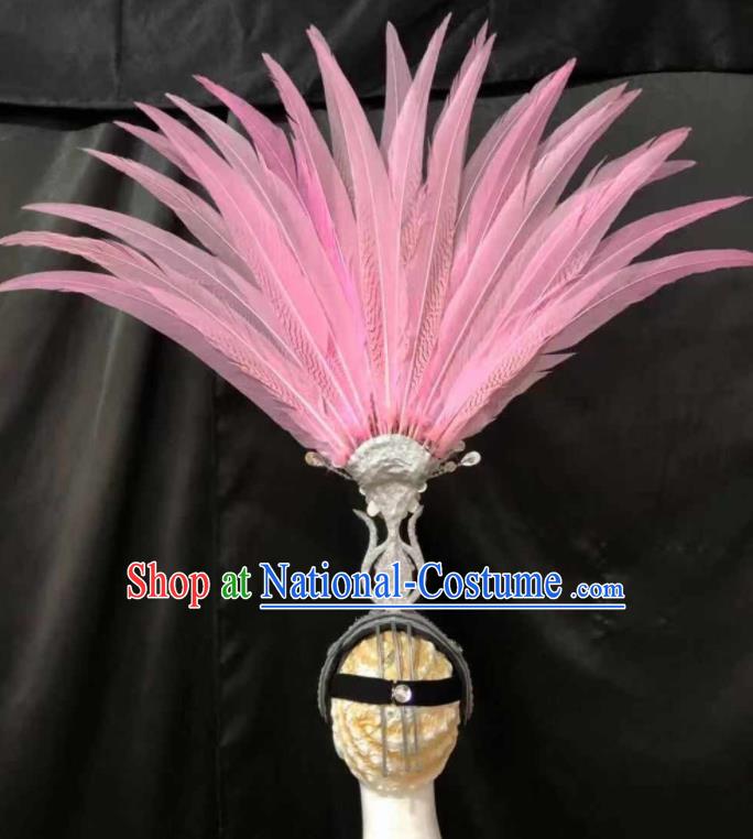 Top Halloween Pink Feather Headwear Brazilian Carnival Samba Dance Hair Accessories for Women