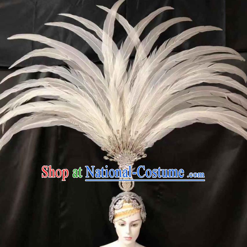 Top Halloween White Feather Headwear Brazilian Carnival Samba Dance Hair Accessories for Women