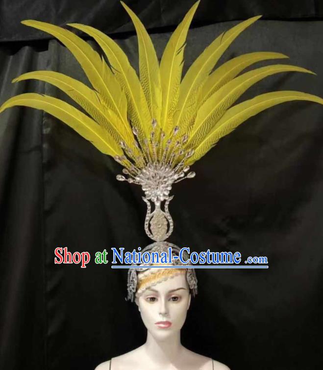 Top Halloween Yellow Feather Headwear Brazilian Carnival Samba Dance Hair Accessories for Women