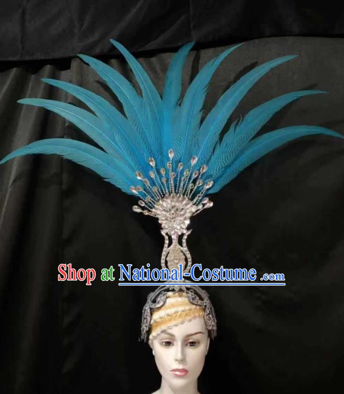 Top Halloween Blue Feather Headwear Brazilian Carnival Samba Dance Hair Accessories for Women