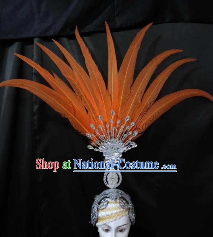 Top Halloween Orange Feather Headwear Brazilian Carnival Samba Dance Hair Accessories for Women