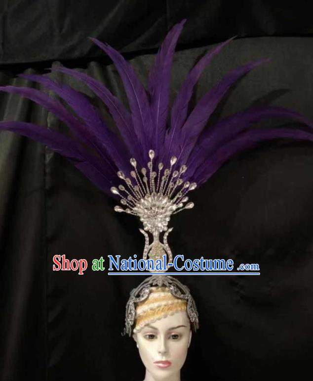 Top Halloween Purple Feather Headwear Brazilian Carnival Samba Dance Hair Accessories for Women