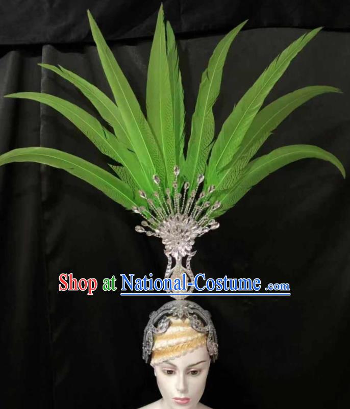 Top Halloween Green Feather Headwear Brazilian Carnival Samba Dance Hair Accessories for Women