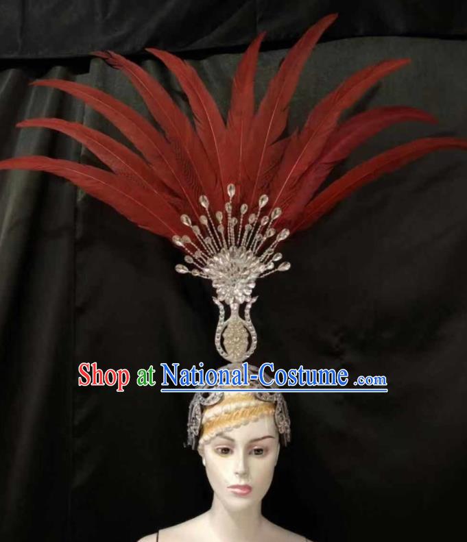 Top Halloween Red Feather Headwear Brazilian Carnival Samba Dance Hair Accessories for Women