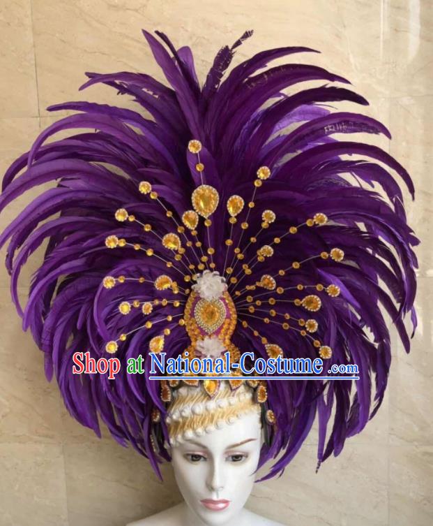 Top Halloween Purple Feather Hat Brazilian Carnival Samba Dance Hair Accessories for Women