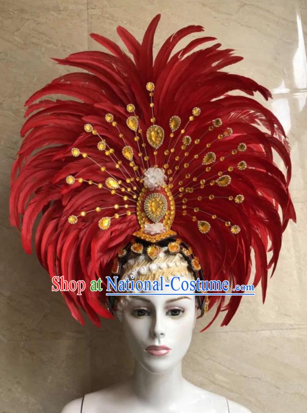 Top Halloween Red Feather Hat Brazilian Carnival Samba Dance Hair Accessories for Women