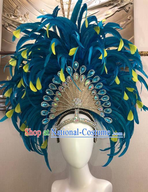 Top Halloween Blue Feather Hat Brazilian Carnival Samba Dance Hair Accessories for Women