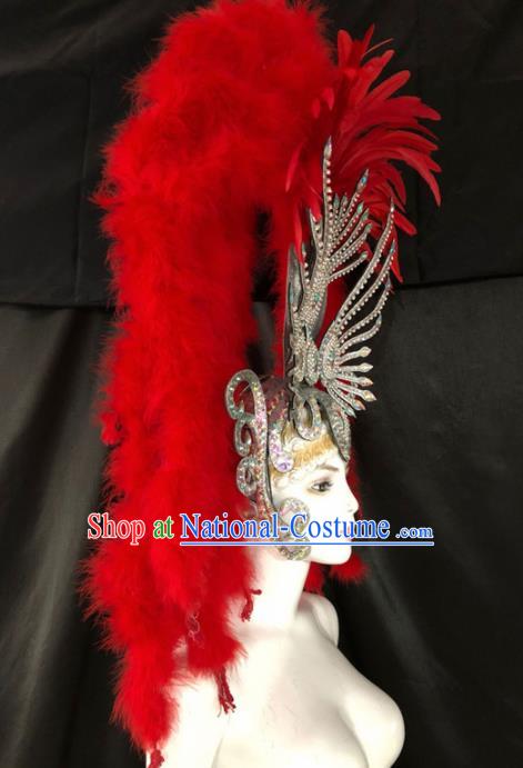 Top Halloween Red Feather Hat Brazilian Carnival Samba Dance Hair Accessories for Women