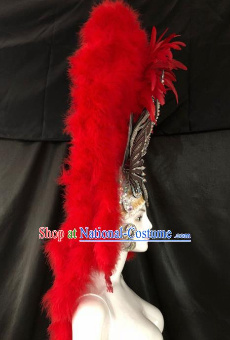 Top Halloween Red Feather Hat Brazilian Carnival Samba Dance Hair Accessories for Women