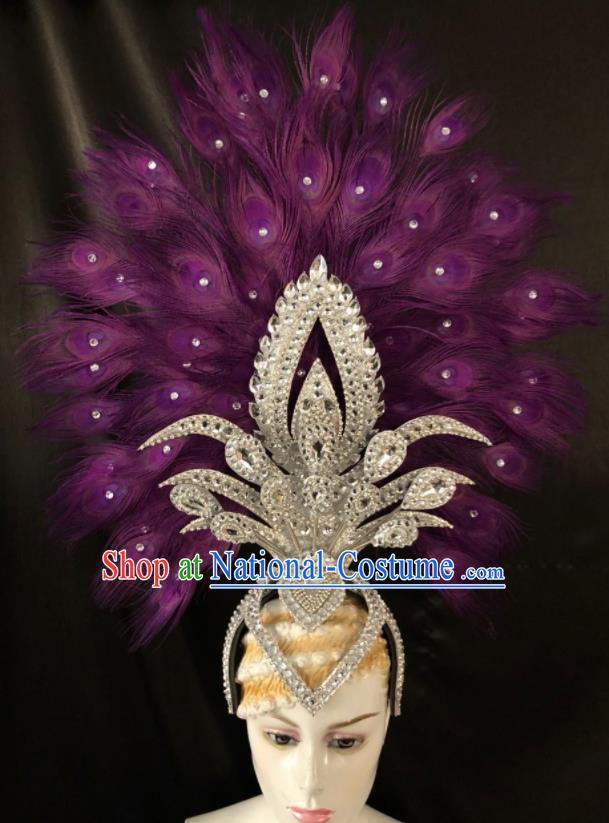 Top Halloween Samba Dance Deluxe Purple Feather Hat Brazilian Rio Carnival Hair Accessories for Women