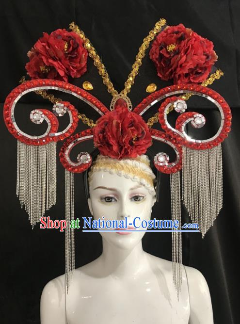 Top Halloween Samba Dance Deluxe Red Peony Hat Brazilian Rio Carnival Hair Accessories for Women