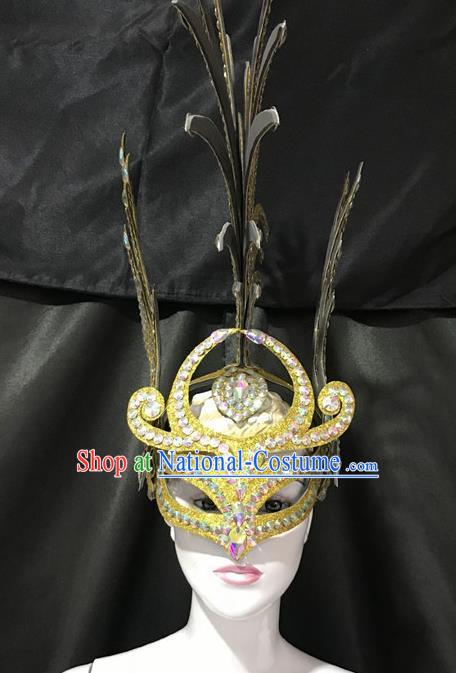 Top Halloween Deluxe Golden Mask Brazilian Carnival Samba Dance Headdress Accessories for Men