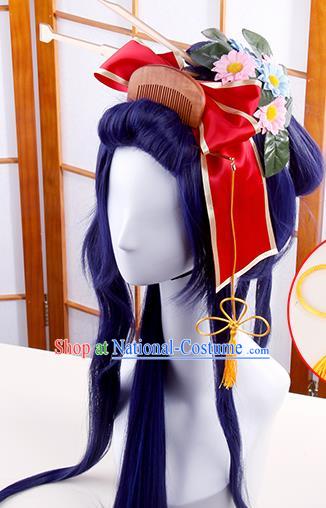 Traditional Japanese Cosplay Geisha Purple Wigs and Hair Accessories for Women